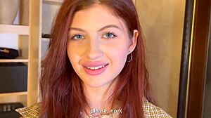 Shy redhead stepmom teases with big tits hides horny pussy from me