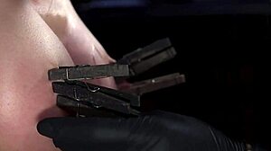 hogtied brunette kneels choking on deepthroat dildo in rough bondage pain