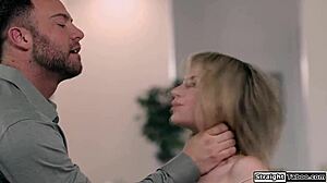 Stepdad warns petite shaved teen he'll fuck smile off her face with rough domination