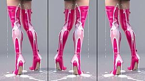 high heels boots legs feet covered in messy outdoor cumshot