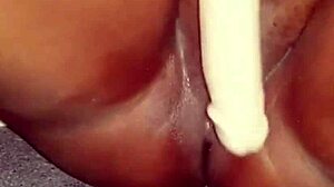 ebony amateur rips clothes for solo dildo pussy play and wet orgasm