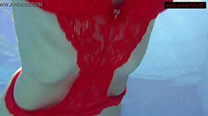 Mia Ferrari brunette big tits babe fucks tight pussy underwater pool