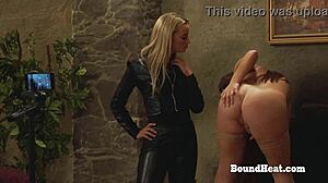 busty brunette lesbian slave masturbates to intense emotional orgasm for madame
