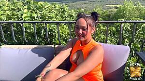 Elektra screams for two cocks to fill her big natural tits milf body!