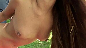 Panties drop as she bends over flashing tight bubble butt for outdoor ass to mouth