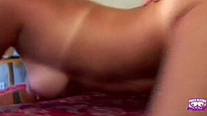 Lovely brunette bombshell deepthroats cock then passionate missionary pounding