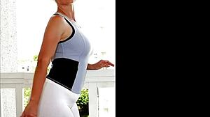 sexy mature in spandex shows off big ass and pantyhose