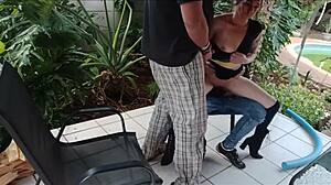 Stepbrother Deflowers Shy Stepsister as Friend Masturbates in Garden