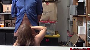 Busty Redhead Shoplifter Fucked Doggystyle by Officer in Office