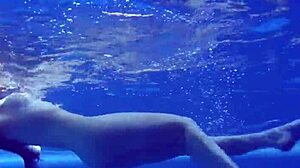 Mia Ferrari brunette big tits babe fucks tight pussy underwater pool