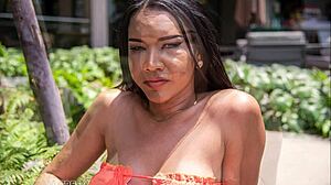 sindy models orange bikini for femdom shemale photoshoot