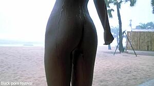 Skinny ebony dances naked rain but craves more touch?