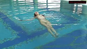 Mia Ferrari brunette big tits babe fucks tight pussy underwater pool