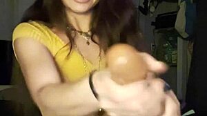 petite brunette teases shaved pussy with dildo in stockings