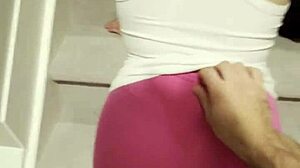 fitness babe dominates huge cock flasher on gym steps