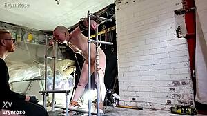 Metal-bound slave begs explosive orgasm now!