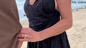 omg people watching but im cumming on her big tits right here on beach!!