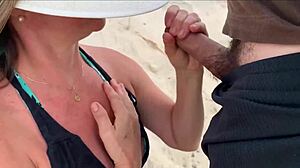 omg people watching but im cumming on her big tits right here on beach!!