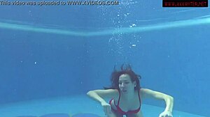 Mia Ferrari brunette big tits babe fucks tight pussy underwater pool