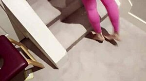 fitness babe dominates huge cock flasher on gym steps