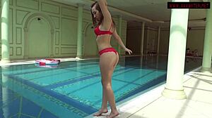 Mia Ferrari brunette big tits babe fucks tight pussy underwater pool