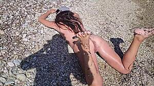 dominant couple pees on each other then public beach blowjob