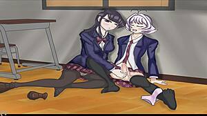 Animated Komi Sucks Cock Deep in Classroom Blowjob Scene with Detailed Oral Action and Expressive Eyes