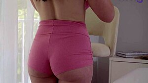 Old guy massages hot brunette college teen then fucks her oiled pussy on desk