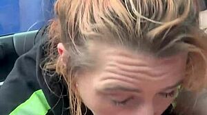 hooker bares ass for public deepthroat blowjob ending in cum swallow