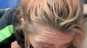 hooker bares ass for public deepthroat blowjob ending in cum swallow