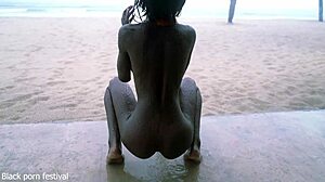 Skinny ebony dances naked rain but craves more touch?