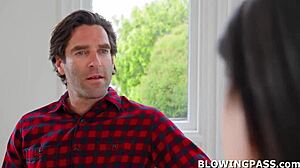 Petite teen gags on old tutor's monster cock before pussy fuck lesson