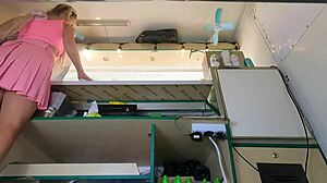 Hot Babe's Perfect Shaved Pussy Caught Upskirted Under Skirt at Work