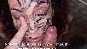 submissive piss drinking whore gulps from human toilet during extreme deepthroat facefuck