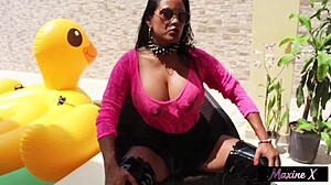 Maxine X chubby Asian plumps huge pussy lips outdoors masturbates to massive squirting orgasm