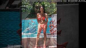 sindy models orange bikini for femdom shemale photoshoot