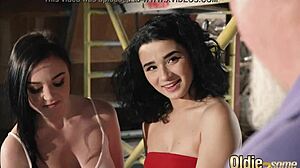 kiara and mia devour old man's cock doggystyle then share his hot cum explosion together