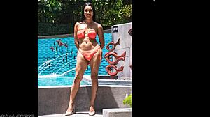 sindy models orange bikini for femdom shemale photoshoot