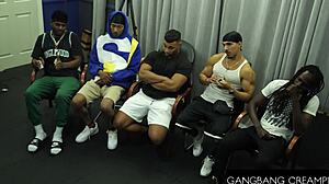 Smokin Brunette Babe Gangbanged with Deepthroat Blowbang Creampie Cowgirl Finish