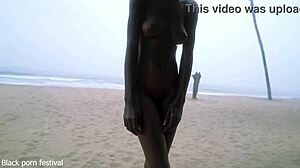 Skinny ebony dances naked rain but craves more touch?