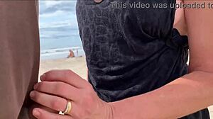 omg people watching but im cumming on her big tits right here on beach!!