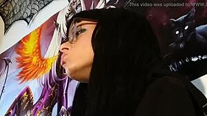 petite hungarian goth teen with glasses shares soft asmr kisses in cozy session