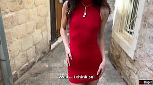 Skinny Italian girl lures vacation stranger for hotel doggystyle bang