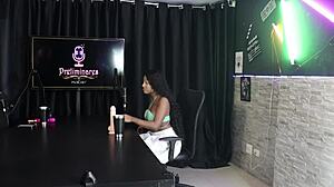 Sexy black brazilian vicky menage strips sheer red lingerie shows tits talks sucking cock bisexual swingers