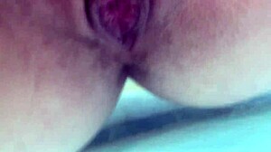 Blonde teen shaved pussy creampie underwater then dildo toys closeup outdoor