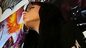 petite hungarian goth teen with glasses shares soft asmr kisses in cozy session