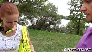 slim eurobabe gulps two cocks then gets slammed outdoors!