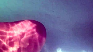 Blonde teen shaved pussy creampie underwater then dildo toys closeup outdoor