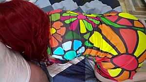 Stepmom kneels waiting for stepson's fat cock to plunge her big ass deep