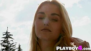 Blonde Milf's Perfect Tits Spark Passion In Outdoor Posing Striptease